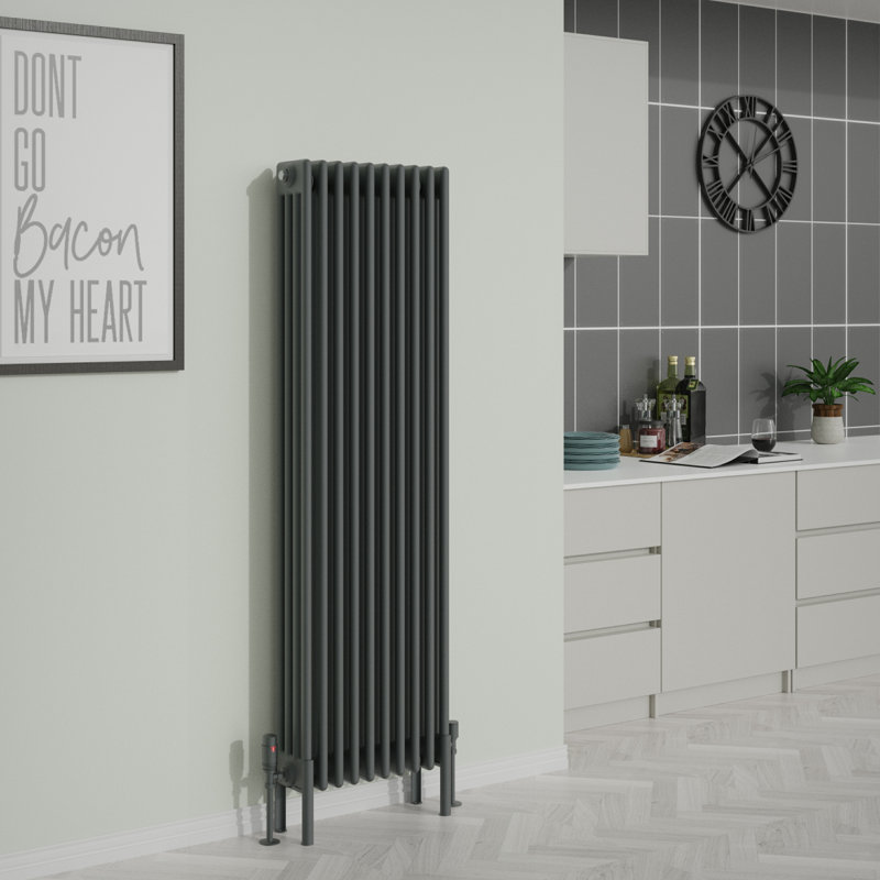 Adames Vertical Traditional 4 Column Radiator 1500x470mm, Anthracite, 1500mm H x 470mm W x 140mm D