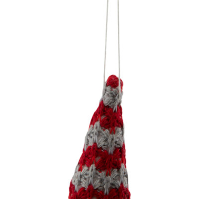 8" Lighted Red and Gray Knit Gnome Head Christmas Ornament