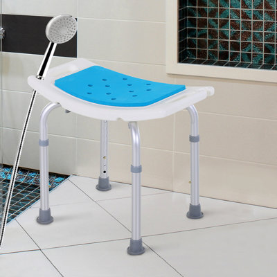 Tabouret de bain pour personnes âgées, blessées et enceintes - 6 niveaux réglables, antidérapants, construction en aluminium bleu, douche réglable et femmes pour 6 niveaux
