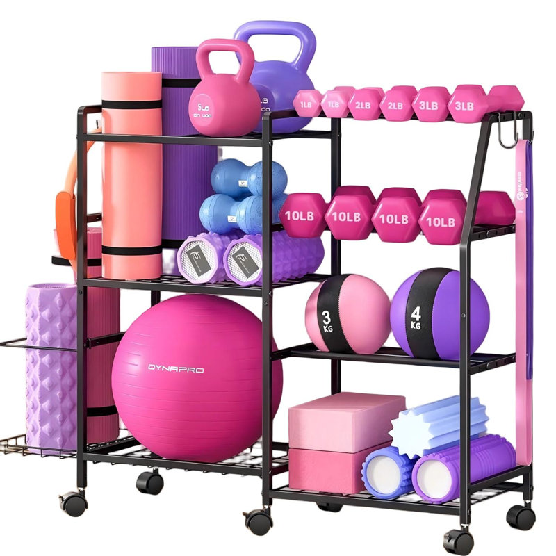 Support de poids pour gymnase à domicile, rangement pour équipement d'exercice avec roues et crochets