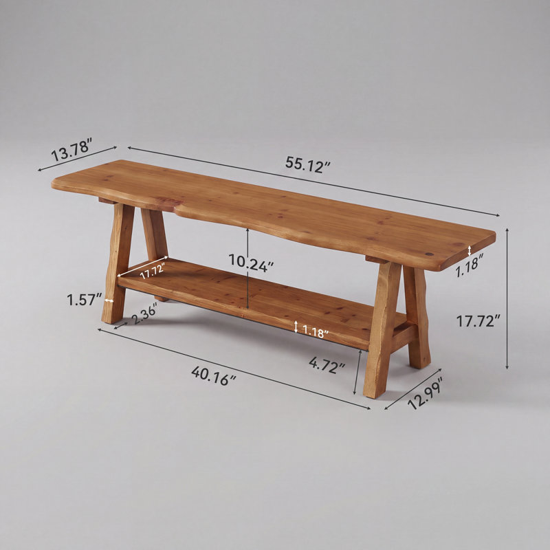 55.12" Solid Wood Bench with Live-Edge