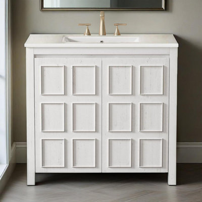 Organisateur de meuble-lavabo 36 po avec lavabo en céramique et portes réglables