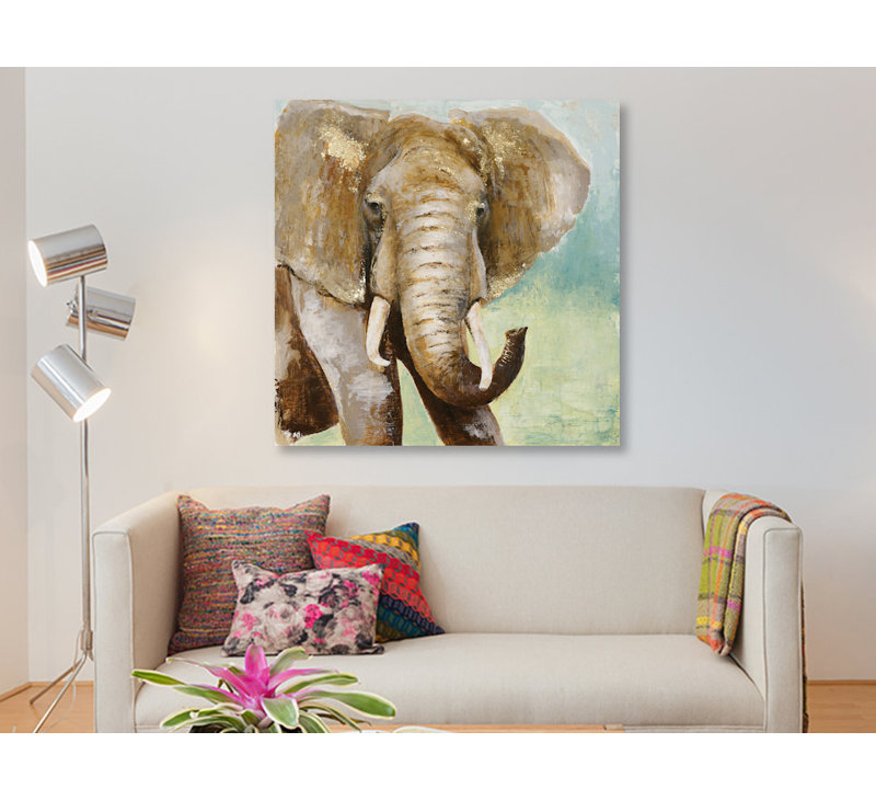 «Painterly Elephant» par Tava Studios, reproduction de peinture à l'huile sur toile tendue, H 48 po x l 48 po x P 1,5 po