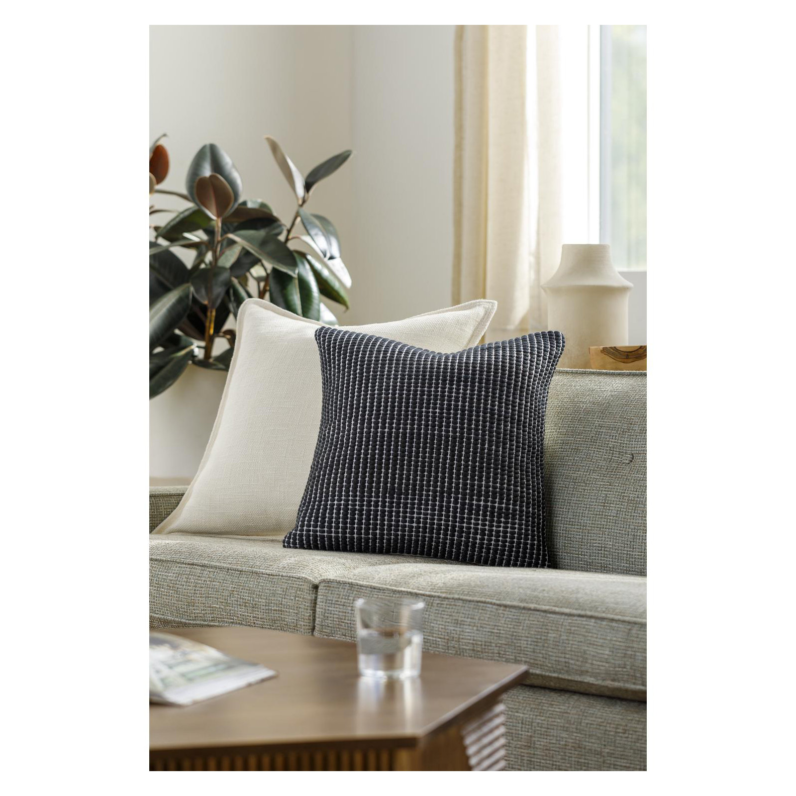 Waverly Wool Throw Pillow, Black, Down, 22" x 22"