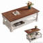 Table basse à plateau relevable rétro avec rangement pour le salon, compartiment caché et tablette inférieure, espresso et finition noire patinée-129593833