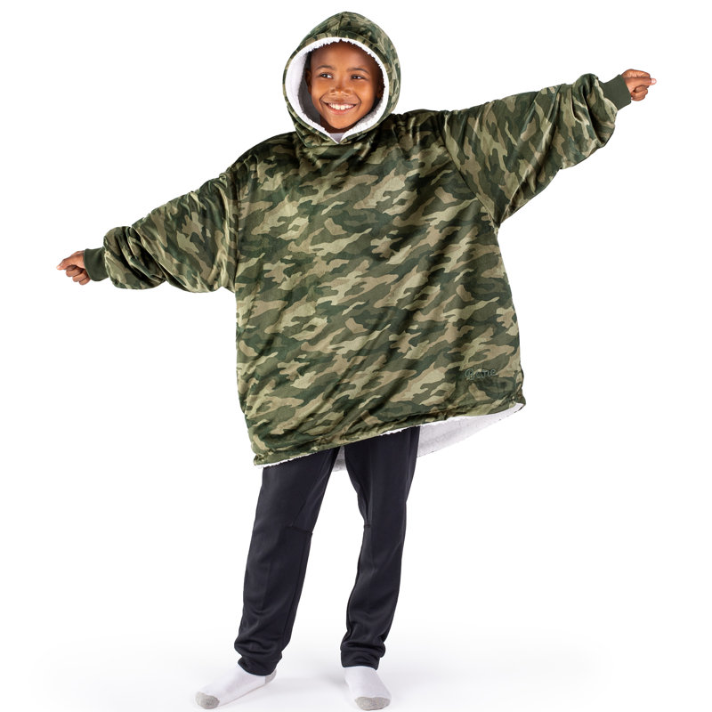 Couverture en sherpa à capuche portable, Camouflage - vert forêt, Jeunesse