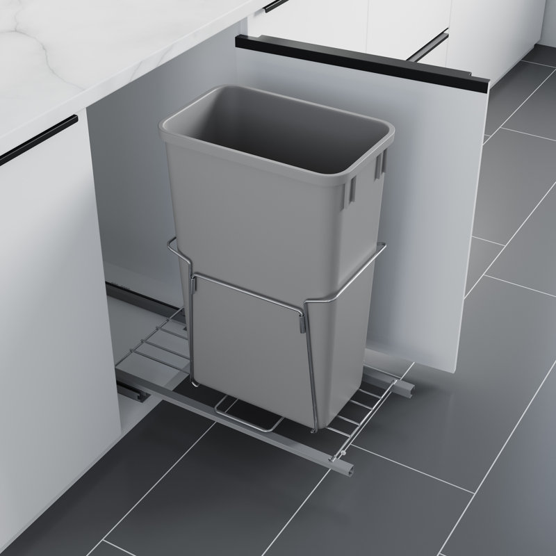 Dowell 15" Single Pullout Kitchen Trash Can with Soft-close Slides - Aluminum, 50 Qt. -Single