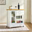 Îlot de cuisine avec plateau en bois de noyer, armoire de rangement sur roulettes avec tiroirs, buffet avec barre à serviettes, blanc