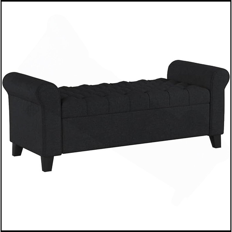 Stylish Storage Ottoman With Button Tufting And Rolled Arms, A Versatile And Elegant Addition To Any Room., Dark Gray