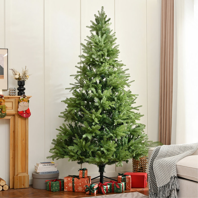 Arbre de Noël en PVC mélangé de qualité supérieure vert 7 pi avec design à charnières mixtes, aspect réaliste de branches denses