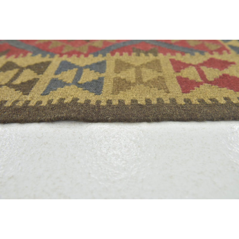 Tapis en laine rouge/beige 3 pi x 4 pi 10 po one-of-kind-noué la main Lorain