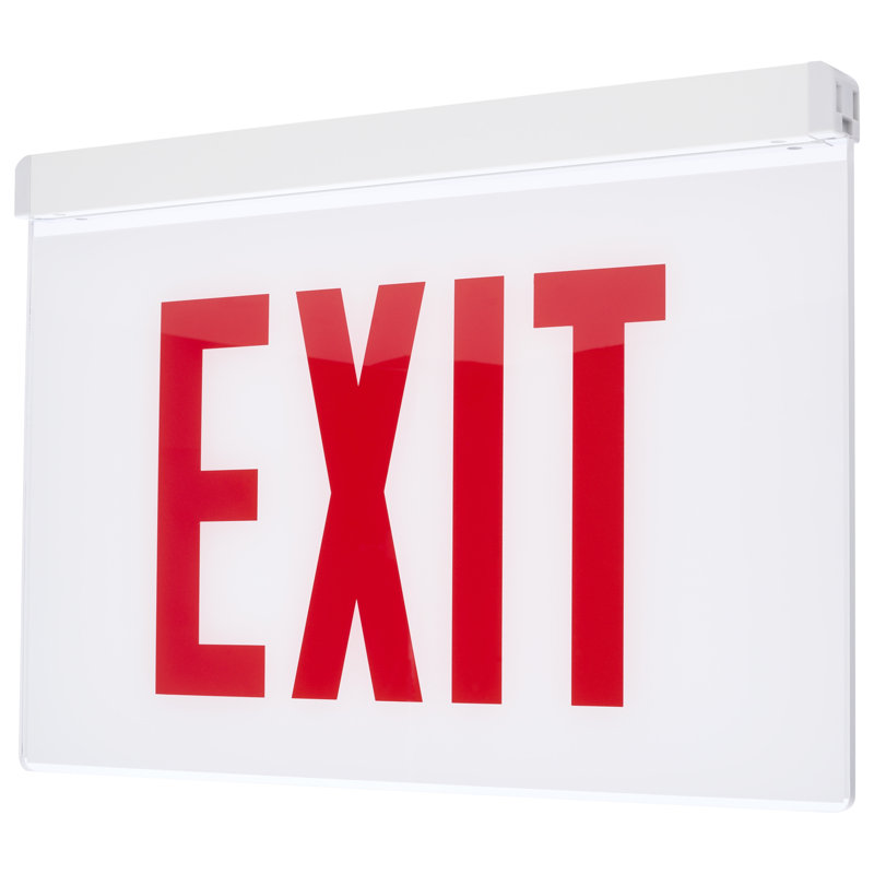Edge Lit Exit Sign Chicago Approved White Housing 120-277V 90 min Backup Single Face Recessed Ceiling and Wall Mounting