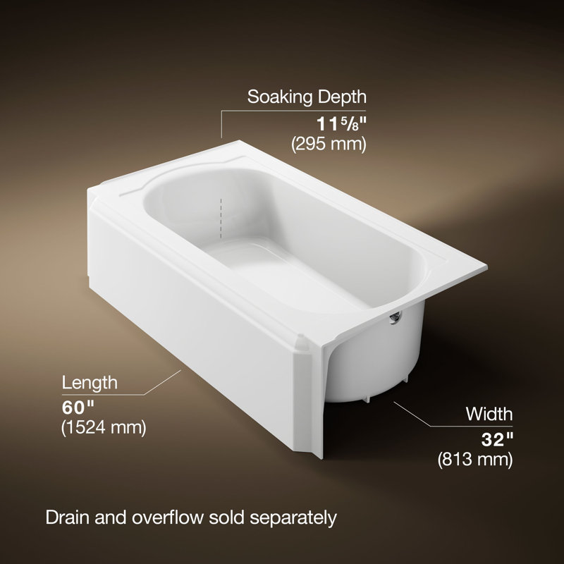 Memoirs Alcove 60" x 33.75" Soaking Bathtub, White