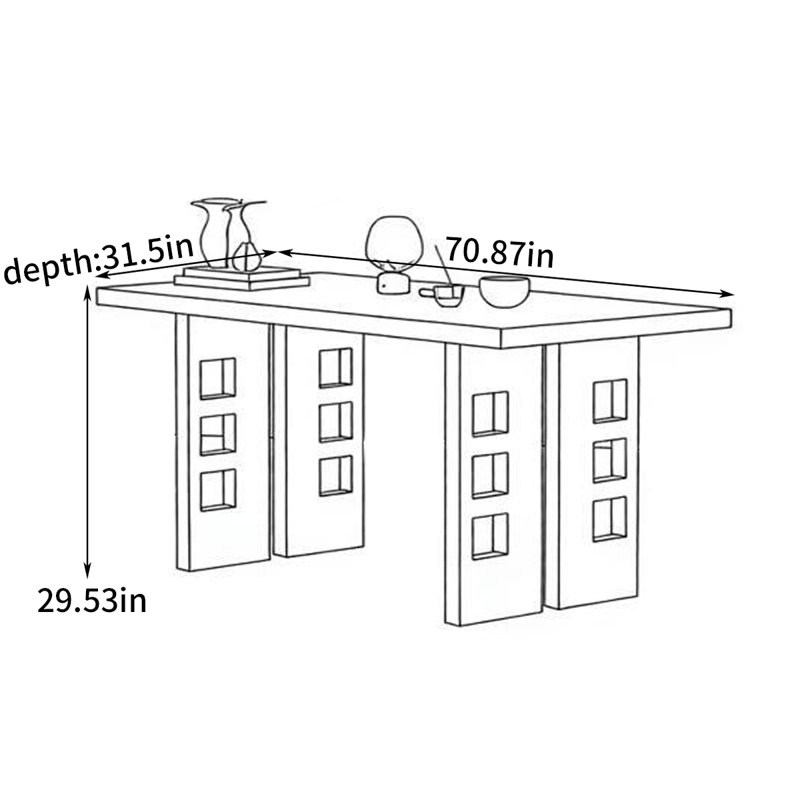 Rectangular dining table for home use, 29.53"H x 70.87"L x 31.5"W
