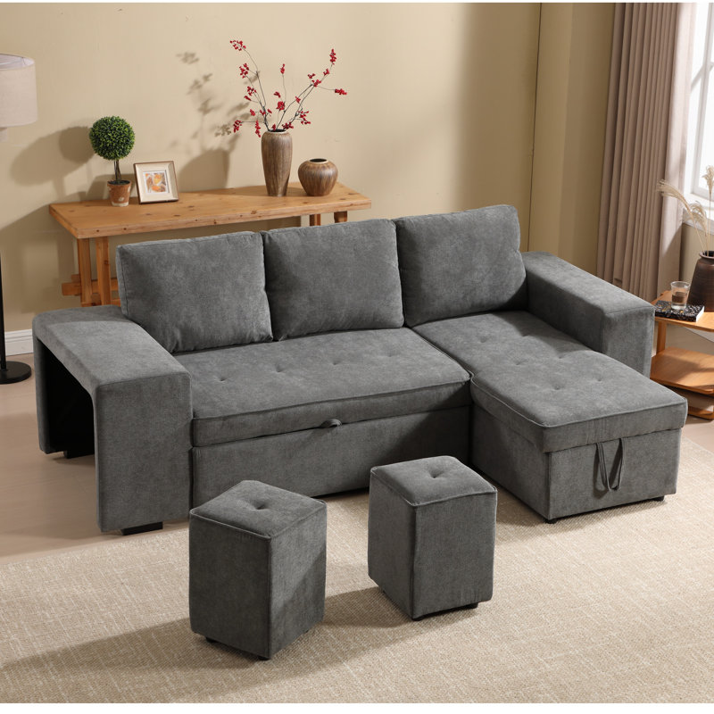 Canapé-lit rembourré Finkbeiner, Mélange de polyester gris foncé