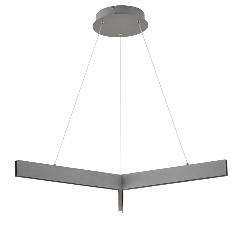 3-Light Grey LED Chandelier With Acrylic Diffusers, Light Gray