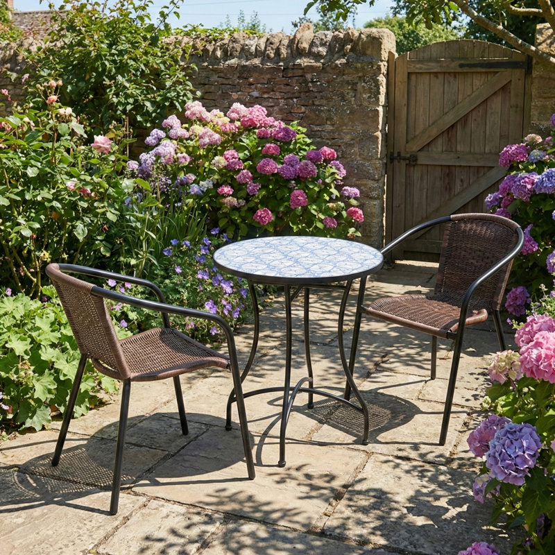 NASSAU BISTRO 60cm Mosaic Table with San Remo Chair Garden Set