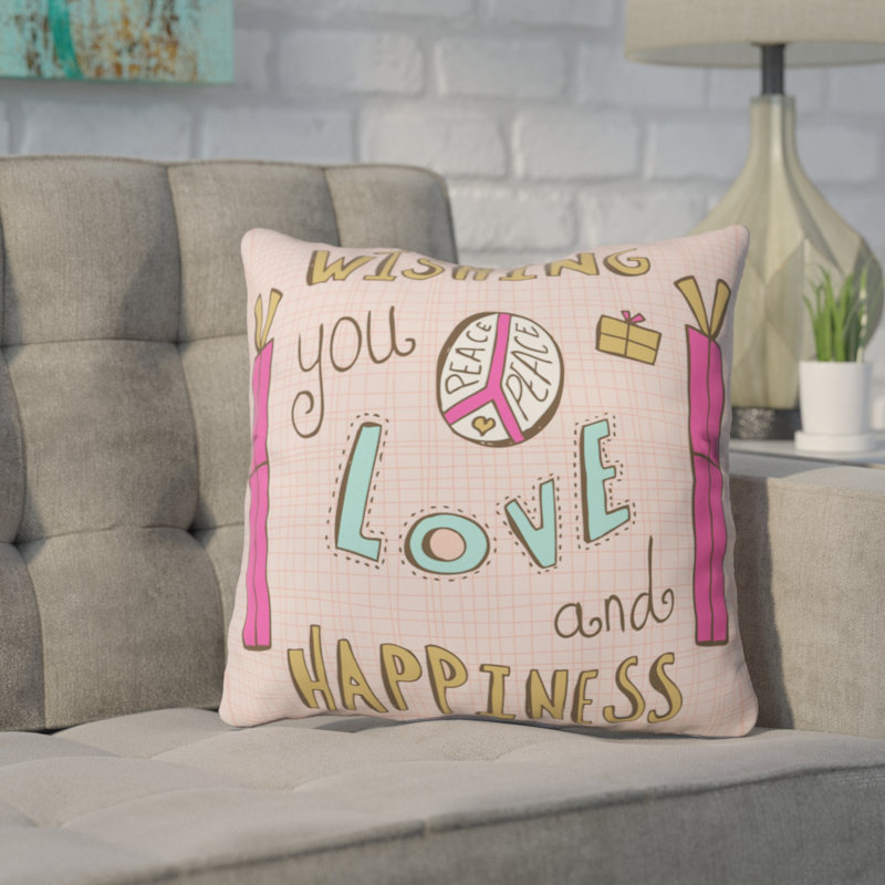 Coussin Heather Dutton Peace Love and Happiness, 16 po x 16 po