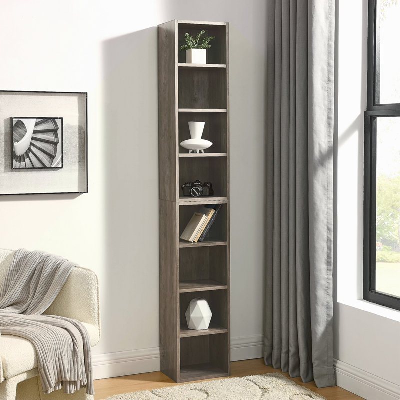 Étagère de rangement multimédia à 8 niveaux, armoire de rangement compacte CD DVD avec tablettes réglables, bibliothèque haute étroite pour le bureau à domicile, bibliothèque multifonctionnelle à deux étages
