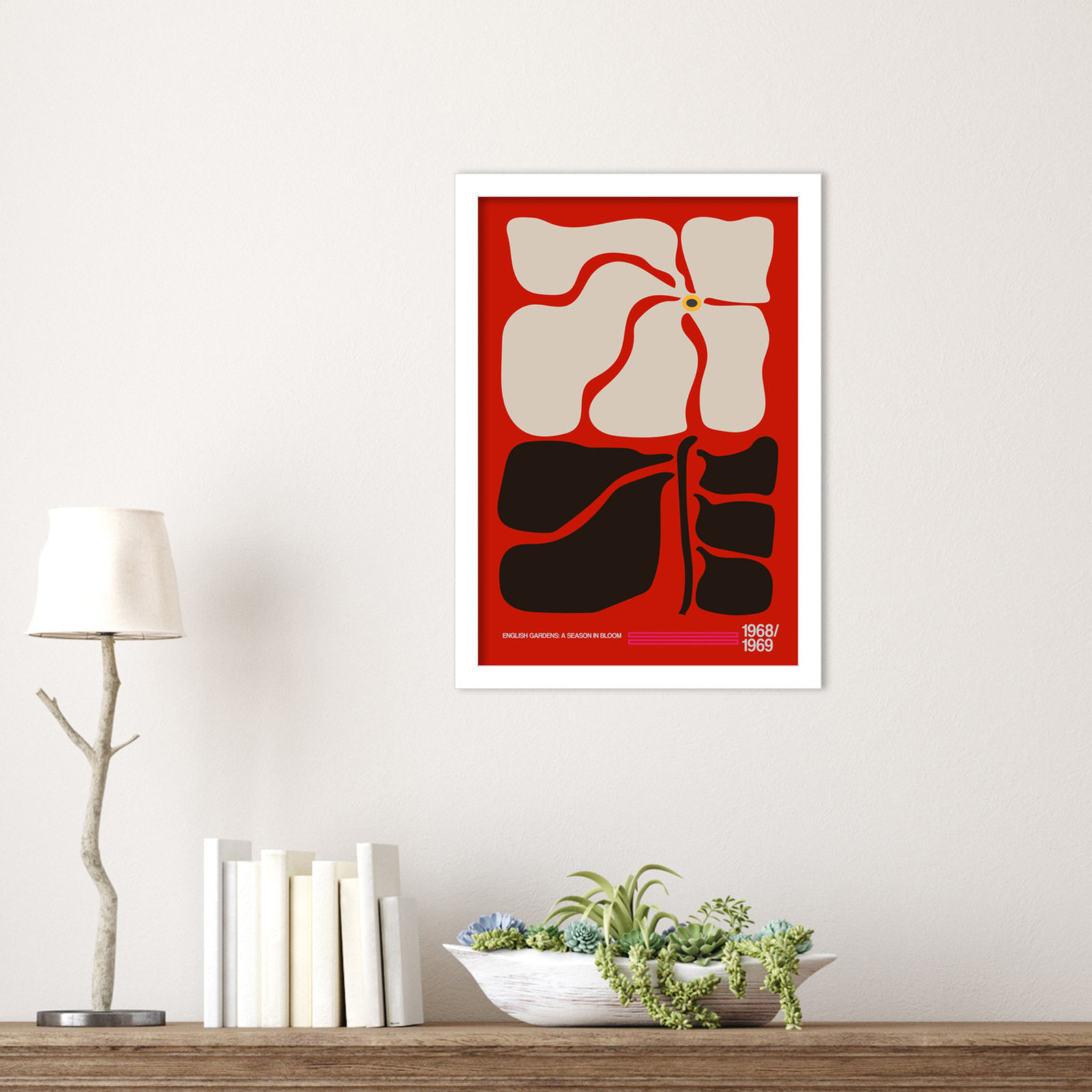 English Gardens Red by Frances Collett, 17" H x 12" W x 1" D, White