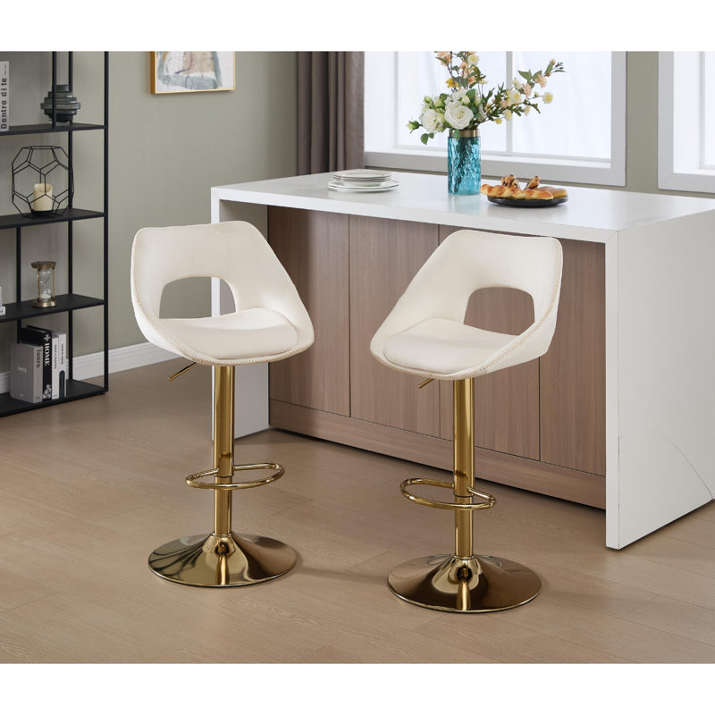 Wahson Bar Stools in Velvet Modern Chic Swivel Counter Chairs with Hollow Backrest for Home, White