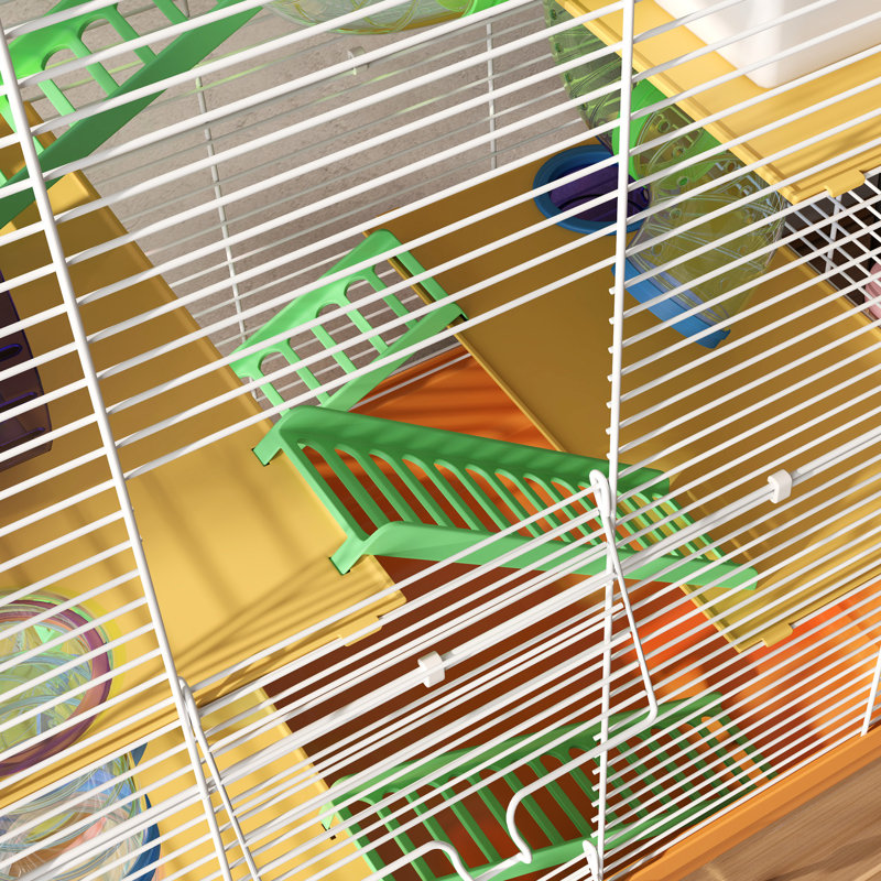 Petite cage à hamster 18 "à 5 niveaux avec tubes, tunnels, poignée de transport, orange, plat à nourriture, bouteille d'eau, roue d'exercice pour animal constitué par des hamsters et
