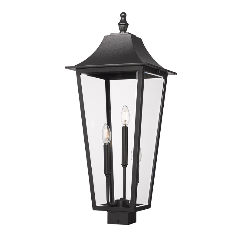 Barling 3 Light Outdoor Post Mount Fixture in Black, 30" H x 12" W x 12" D