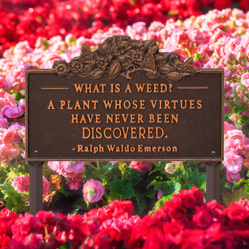 What is a Weed Garden Lawn Plaque, Antique Copper, 14