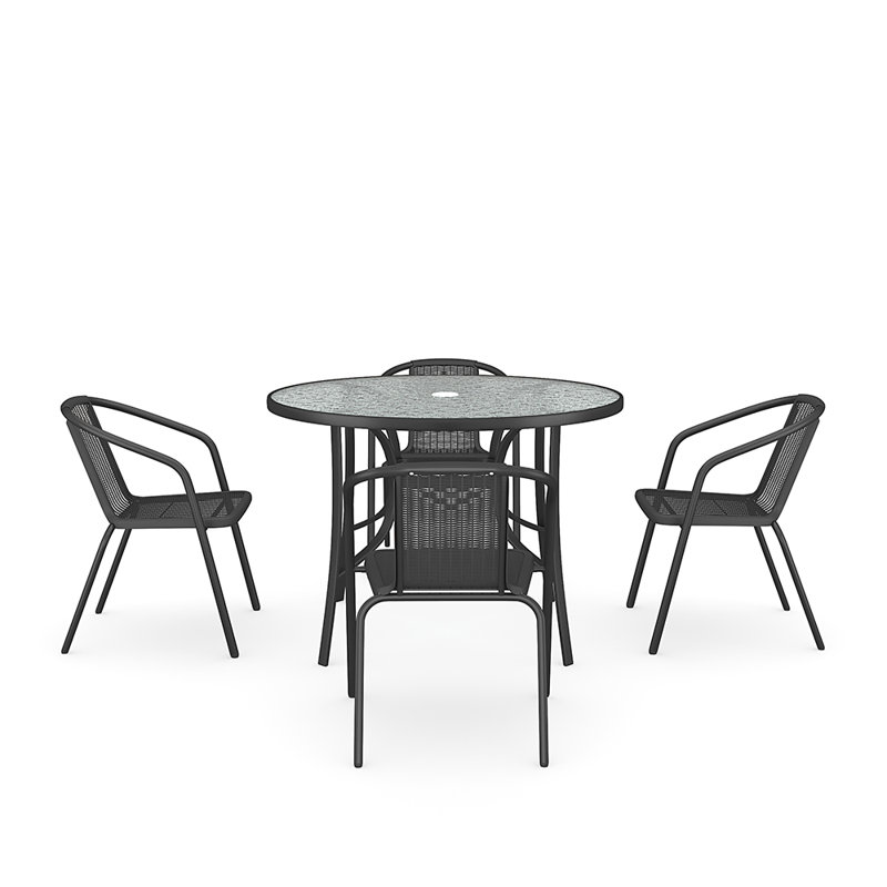 Mcloughlin 4 - Person Patio Dining Set with Round Table, 72cm H x 105cm W, Black