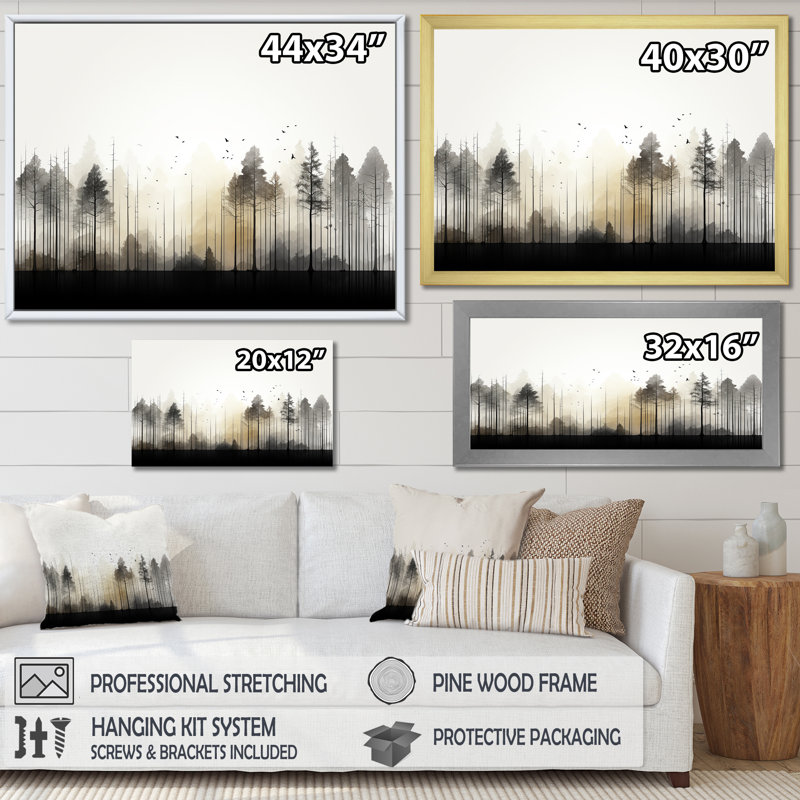 Minimalisme, forêt, fréquence I sur toile, Cadre flottant blanc, H 24 po x l 32 po x P 1 po