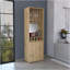 Armoire bar à deux portes, cinq porte-bouteilles encastrés, deux tablettes, deux tablettes intérieures, chêne clair