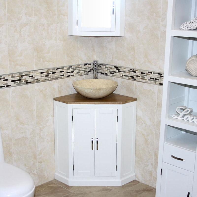 Andrina 550mm Single Bathroom Vanity with Vessel Stone Basin, White, Cream Marble