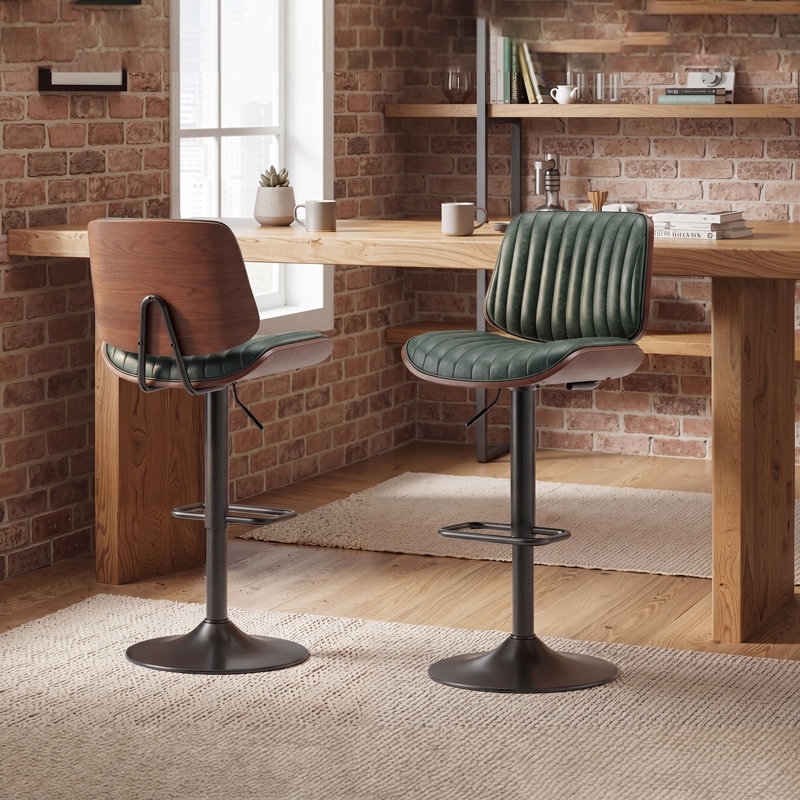  Modern Upholstered Swivel 26.2”H Faux Leather Adjustable Height Barstools with Footrest, for Bar, Kitchen, Dining Room