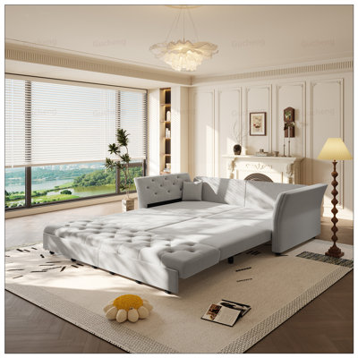 Grand canapé-lit escamotable, canapé-lit convertible avec motif capitonné en tissu fait à la main, causeuse multifonctionnelle en velours pour le salon, la chambre à coucher, un appartement