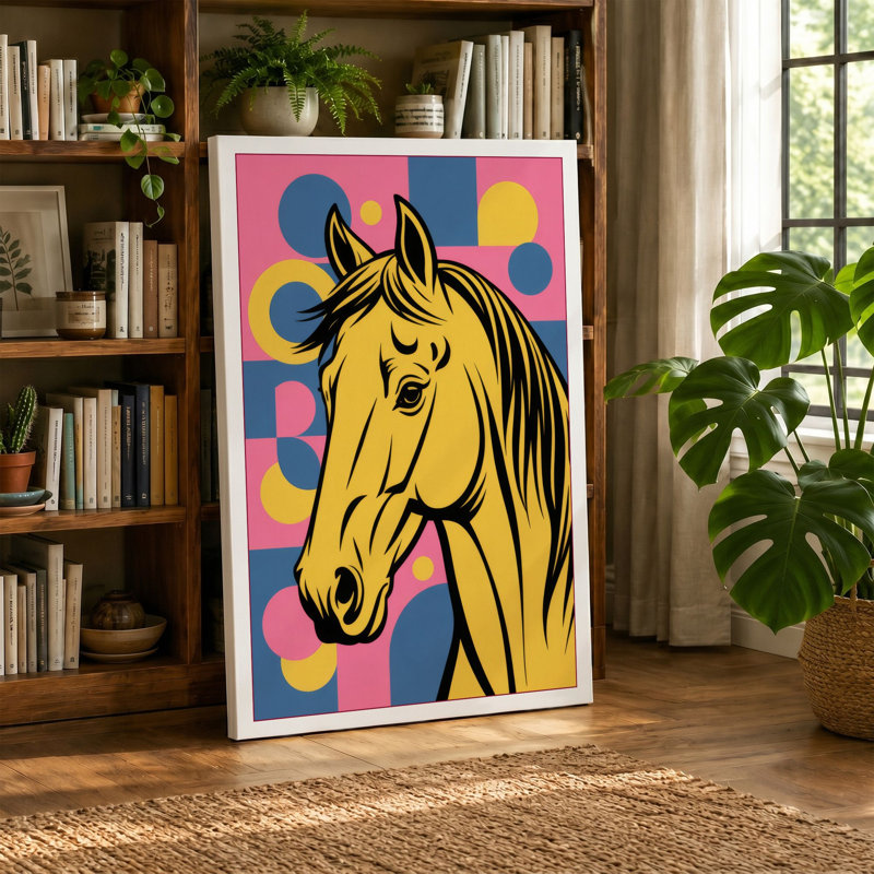Horse Pop Art - Wrapped Canvas, 30x20 - 76.2 x 50.8 cm, Teal Border