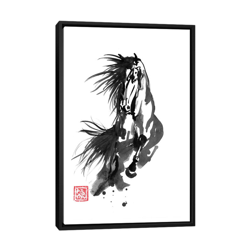 Running Horse by Péchane - Painting on Canvas, 66.04 cm H x 45.72 cm W, Black Framed