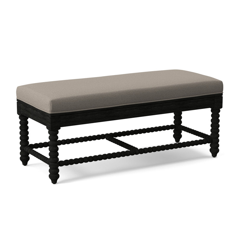 Lind Island Upholstered Bench, Sunbrella Beige Pinstripe; 6205-74, Antique Black Finish