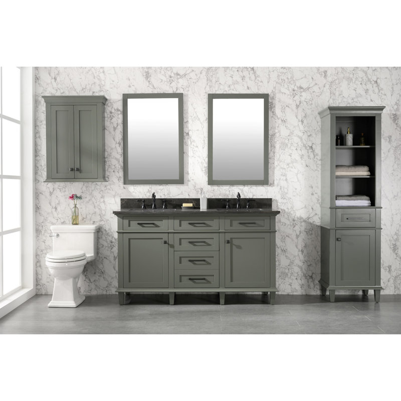 Malcom 60'' Double Bathroom Vanity with Marble Top, Pewter Green