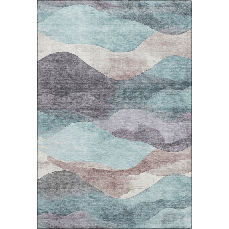 Tapis lavable à la machine de qualité supérieure Pinkston Waves, Rectangle 10 pi x 14 pi