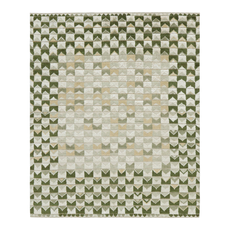 Scandinavian Hand Knotted Geometric Area Rug, Rectangle 10' x 14'