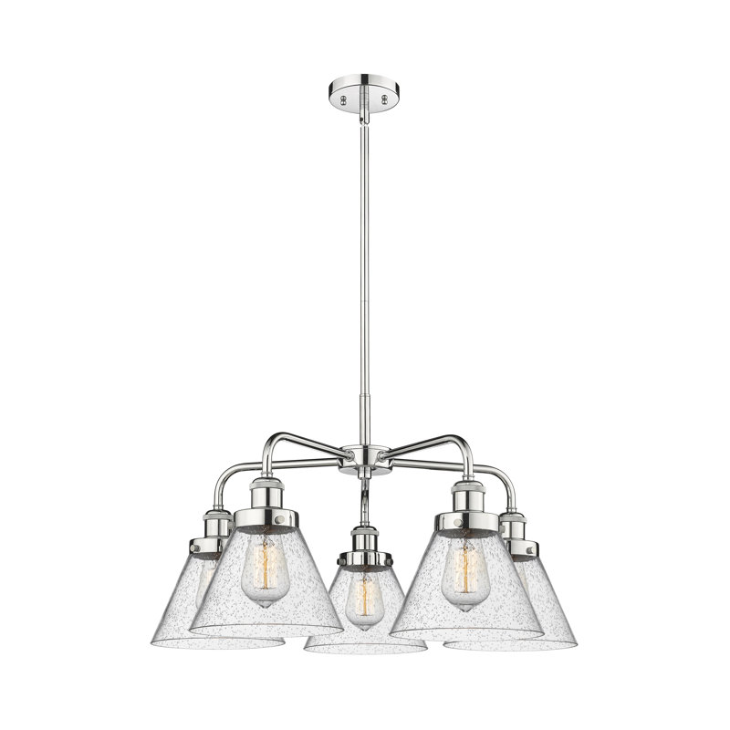 Lustre suspendu 5 lumières Cone, Grainé, Chrome poli