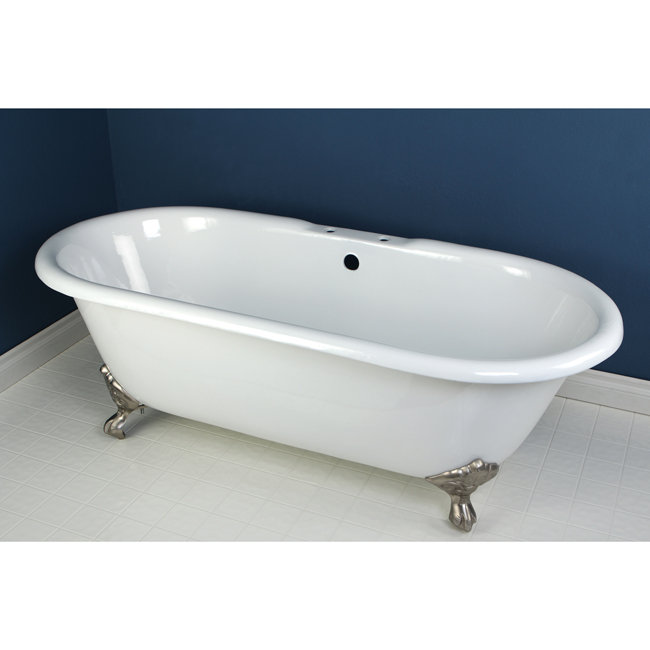 Baignoire sur pattes ovale à double extrémité en fonte de 66 po Kingston Eden, Blanc / nickel brossé