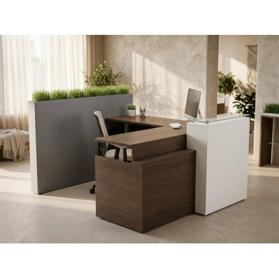 Crovetti en L à hauteur ajustable avec comptoir en verre et jardinière - bois d'ingénierie, finition TFL, support assis