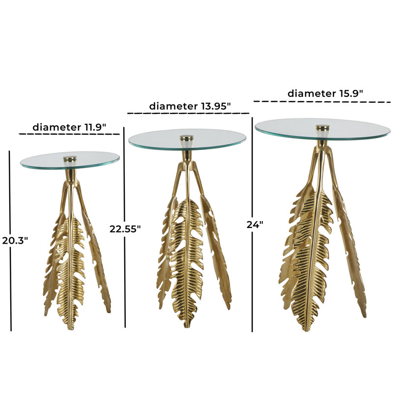 Onesimos Glass 3 Legs End Table Set, Gold