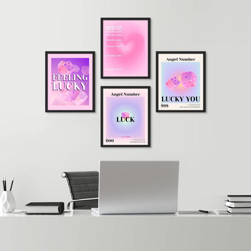 «Feeling Luck Motivation and positive Affirmation», impression sur papier 4 pièces, Noir, H 16 po x l 12 po