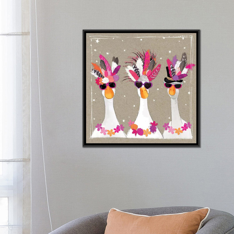 « fantaisiste short oiseau iii », impression sur toile, H 26 po x l 26 po x P 1,5 po, Toile encadrée noire