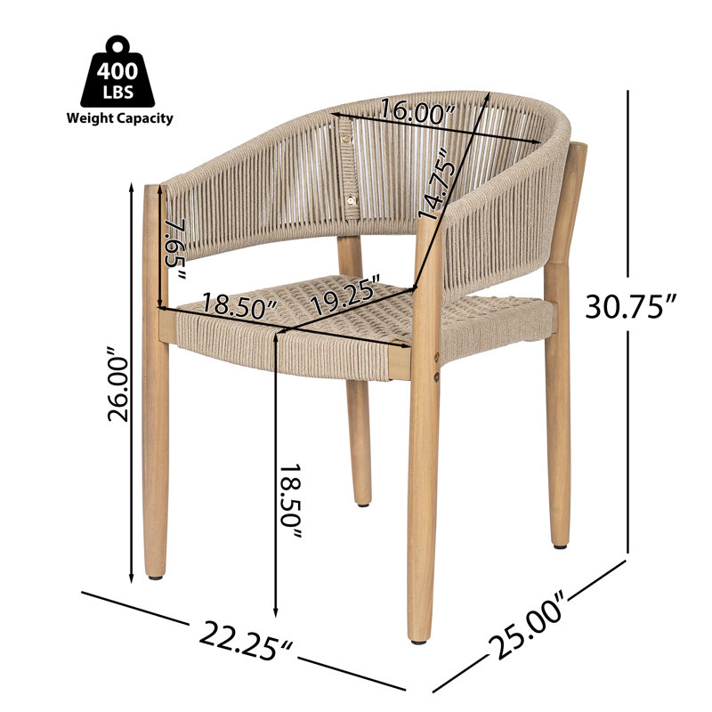 Modern Coastal Acacia Wood Rope Outdoor Conversation Set With MGO Side Table