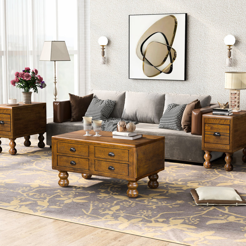 Table de chevet vintage en bois massif, rectangle 23,6 po avec tiroir, brun antique, installation rapide