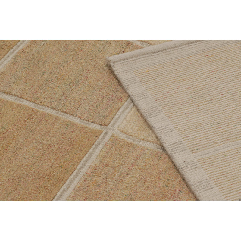 Rug & Kilim’S Scandinavian Rug, Geometric Pattern In Gold And Beige, Rectangle 12' x 18'