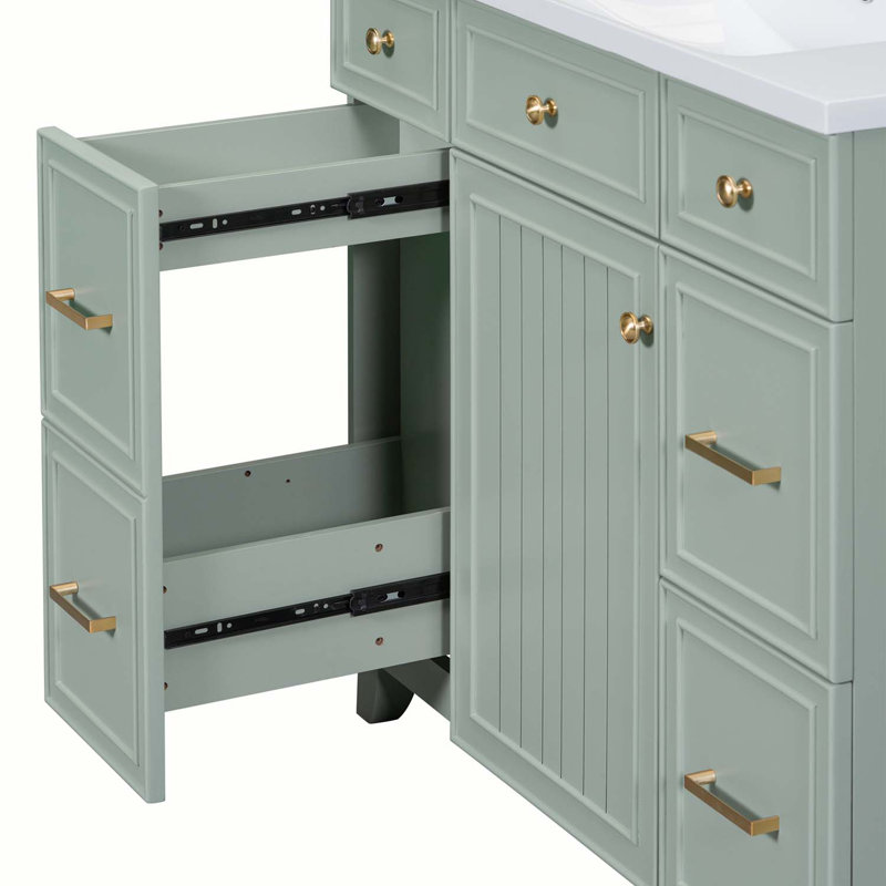 Meuble-lavabo sur pied simple 36 po avec plateau en bois massif Jardena, Vert
